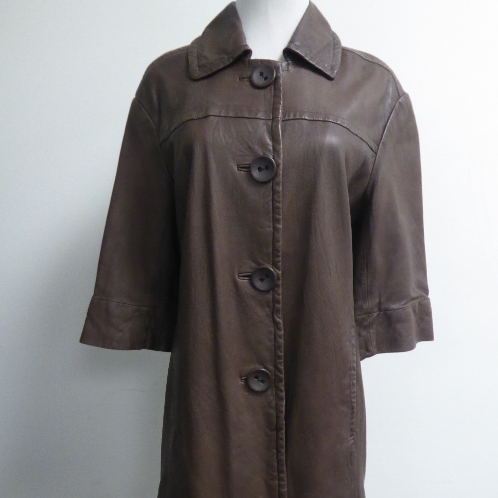VINCE brown  LEATHER  COAT JACKET S